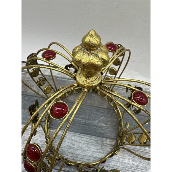 Gold Metal and Faux Ruby Crown - Fleur-de-Lis - Decor or Costume - 11" tall {XX} - Picture 4 of 10